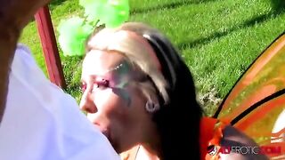 A tattooed cosplay model, Lily Fatale, got fucked outdoors hard