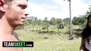 A gorgeous ebony babe with a big ass gets fucked by a worker