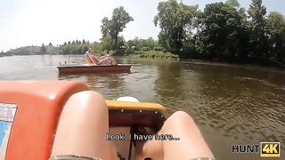 Chesty hottie gets drilled by hunter for cash in forest
