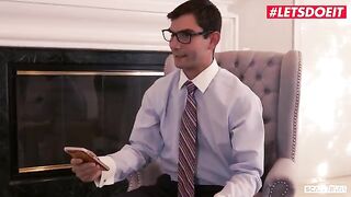 Two young babes with a stunning figure fuck with lawyer and his friend in steamy foursome