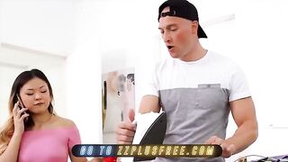 Girl catches her roommate jerking off with her underwear on