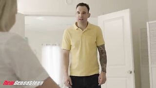 The guy is fucking his boss's daughter, Britt Blair, in school uniform
