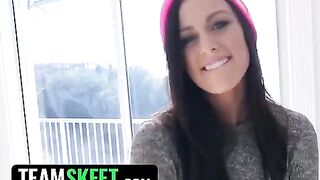 A blue-eyed beauty, Whitney Westgate, gets her neighbor's cock sucked and cum on her tits