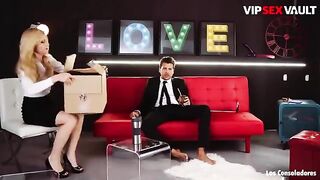 Petite Spanish beauty Claudia Bavel explores her first threesome on camera