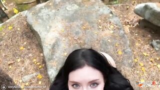 A brunette girl was fucked hard and deep in the woods by a guy