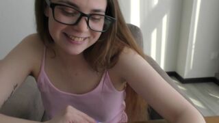 The naughty bookworm is learning anatomy on a real big cock