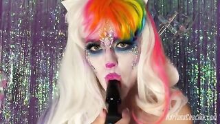 Adriana Chechik in opulent Halloween solo action with a rainbow dildo