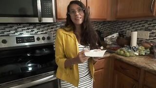 My stepmom, a Puerto Rican beauty, wakes me up with a wet pussy in the morning