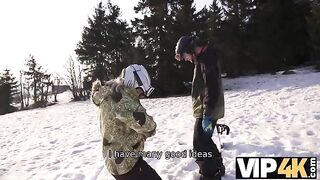 A girl was picked up after skiing and had passionate sex with a guy