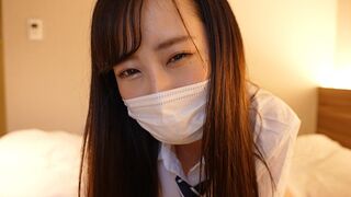A girl in a sailor suit strokes the guy’s cock and gives him a blowjob