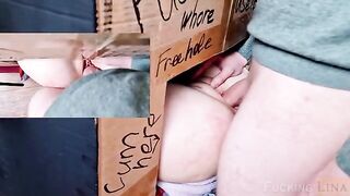A girl got fucked in the pussy through the glory hole