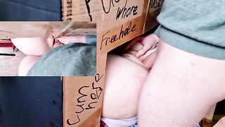 A girl got fucked in the pussy through the glory hole