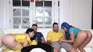 Two hot stepdaughters Keira Croft and Penelope Woods get fucked by their daddies