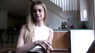 A petite teen, Tiny 18, practices intimacy with her stepdad in a taboo scenario
