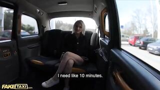 A cute model in transparent underwear gets her pussy stretched in the Fake Taxi