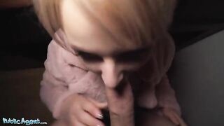 Short hair blonde teen picked up at the bus stop for cash by Public Agent