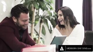 A man gets aggressively fucked by a client, even after his wife arrives home