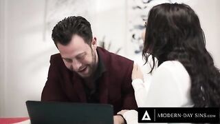 A man gets aggressively fucked by a client, even after his wife arrives home