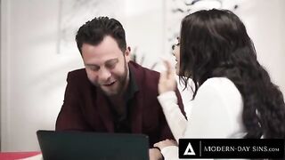A man gets aggressively fucked by a client, even after his wife arrives home
