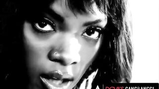 Black sugar beauty Ana gets her pussy railed by four cocks