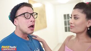 A hot British Indian model got her glasses all sticky with cum