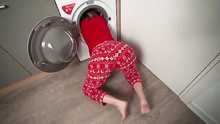 A step mom gets stuck in the washing machine and her stepson saves her