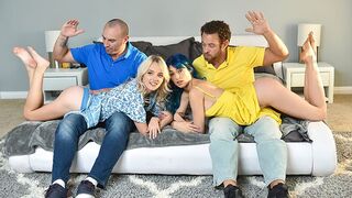 Two mischievous daughters get their asses spanked and pussies railed by stepdads