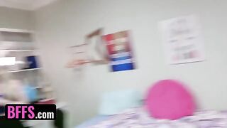 Two college roommates' cocks shared by hot girls Jessica Rex, Emma Starletto, and Paige Owens in a steamy orgy