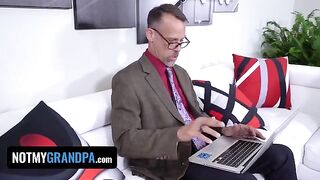 Madi Collins, cute ginger, gets massive cock from pervert old man