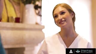 The busty redhead Skylar Snow gets her pussy railed after massage