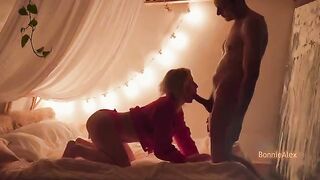 A couple enjoys a warm and passionate homemade moment together