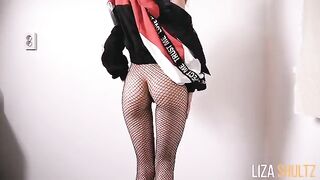 A girl is having fun with a dildo in different poses
