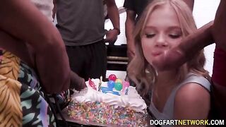 Babe Coco Lovelock receives a birthday present of 11 big black cocks