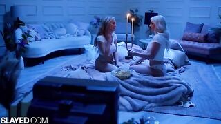 Two voluptuous girls, Skye and Blake, are having fun together