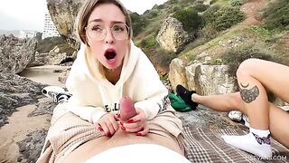 Two young girls are getting fucked on the beach by two guys in a steamy outdoor scene