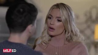 MILF seduces her stepson to fuck in the living room
