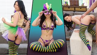 Petite Teen Lulu Chu Celebrates Mardi Gras by Riding a Big Cock