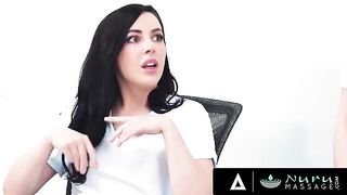 A beautiful girl, Whitney Wright, fucks with her colleague on a massage table