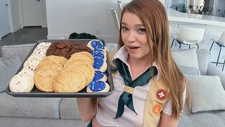 The motivated Girl Scout cookie seller gets fucked deepthroat style