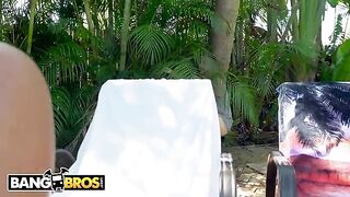 Julianna Vega shakes big tits by the pool before getting intimate with Tony Rubino