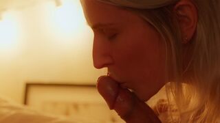 A hot blonde gives her husband a massage and sex