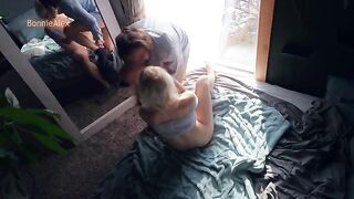 The couple has an amazing sex right in front of the mirror!