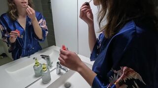 French student gets banged in the bathroom early in the morning