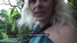 A blonde MILF with juicy boobs gets fucked outdoors by Public Agent