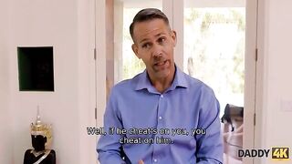 The girl seduces the boyfriend’s dad, tired of his ego
