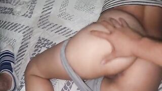 A beautiful woman has sex with her man in his pajamas