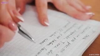 A hot girl squirts while learning Spanish, showcasing her wet pussy in action