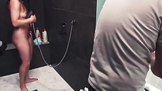 Handjob with ruined orgasm and hot shower finish