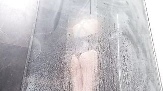 Sweet wet pussy makes the girl squirt in the shower from masturbation