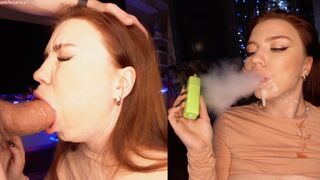 A smoking hot girl made a blowjob while smoking a cigarette